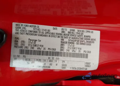 2015 Ford Focus Se from USA, damaged, VIN 1FADP3F29FL384655